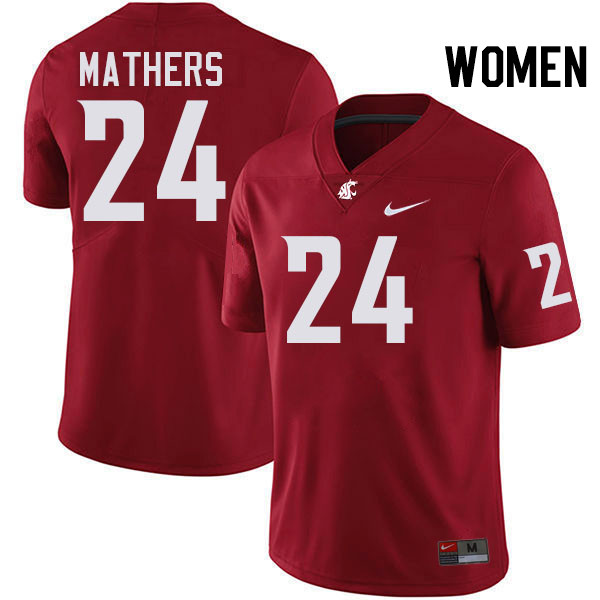 Women #24 Cooper Mathers Washington State Cougars College Football Jerseys Stitched-Crimson